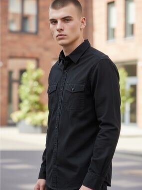 PD&C Black Casual Button Down Shirt